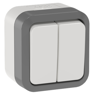 TORS Выключатель двухклавишный проходной 10А IP55 TS225 сер-бел IEK