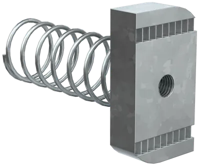 Гайка канальная с удлиненной пружиной предназначена для крепления элементов STRUT-системы между собой, а также кабельных лотков к STRUT-консолям.
Используется с профилем сечения 41х41.