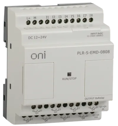 Модуль расширения 8 каналами дискретного ввода (4 могут использоваться как каналы аналогового ввода 0..10 В DC), 8 каналами релейного вывода (до 10А на канал). Предназначен для увеличения используемых каналов дискретного и аналогового ввода/вывода программируемого логического реле ONI PLR-S. Напряжение питания 12-24 В DC.