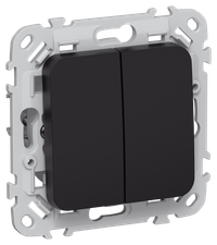 FLITE Выключатель 2-клавишный проходной 10А ВС62-1-0-ФлЧ черный IEK