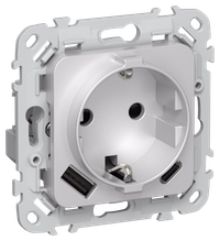 FLITE Розетка 1-местная с заземлением с защитными шторками 16А с USB A+C 20Вт безвинтовое крепление РСЮшс11-1-ФлА алюминий IEK