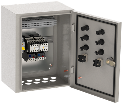 Ящик управления РУСМ5115-3674 нереверсивный 2 фидера автоматический выключатель на каждый фидер с переключателем на автоматический режим 40А IP54 IEK