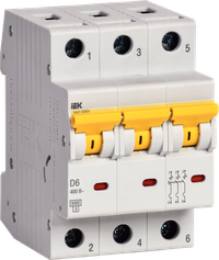 Miniature circuit breaker VA47-60MA without thermal releaser 3P 6A 6kA D IEK