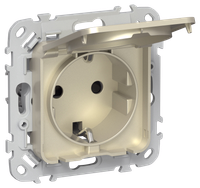 FLITE Розетка с заземлением с защитными шторками и крышкой безвинтовое крепление 16А IP44 РСшкр11-1-44-ФлШ шампань IEK