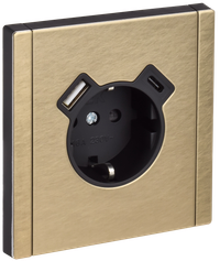 FORTE&PIANO Розетка 1-местная с заземлением с защитными шторками винтовое крепление 16А USB A+C 18Вт FP647M металл шампань IEK