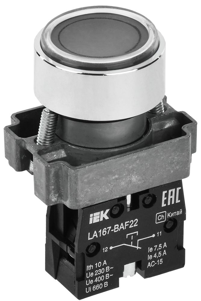 Кнопка управления LA167-BAF22 d=22мм 1NC черная IEK (BBT20-BAF22-2-22-67-K02)