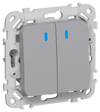 FLITE Выключатель 2-клавишный кнопочный с индикацией 10А ВС12-2-1-ФлС серый IEK