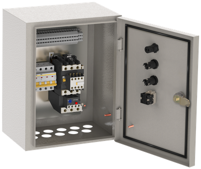 Ящик управления РУСМ5113-3874 нереверсивный 1 фидер автоматический выключатель на каждый фидер c переключателем на автоматический режим с дополнительными контактами на автоматическом выключателе 63А IP54 IEK