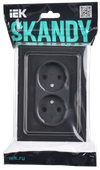 SKANDY Розетка 2-местная без заземления без защитных шторок для плоской вилки 10А SK-R03Bl стекло черный IEK1
