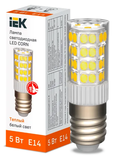 LED capsule lamp LED CORN capsule 5W 230V 3000K ceramics E14 IEK is a replacement for capsule halogen lamps of the corresponding base and is used both for basic lighting of residential and commercial premises, and for spot and accent lighting.