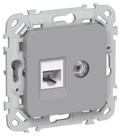 FLITE Розетка 2-местная RJ45/TV категория 6 UTP РКТВ6-2-0-ФлС серый IEK