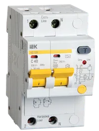 Дифференциальный автоматический выключатель АД12М 2Р С40 30мА IEK