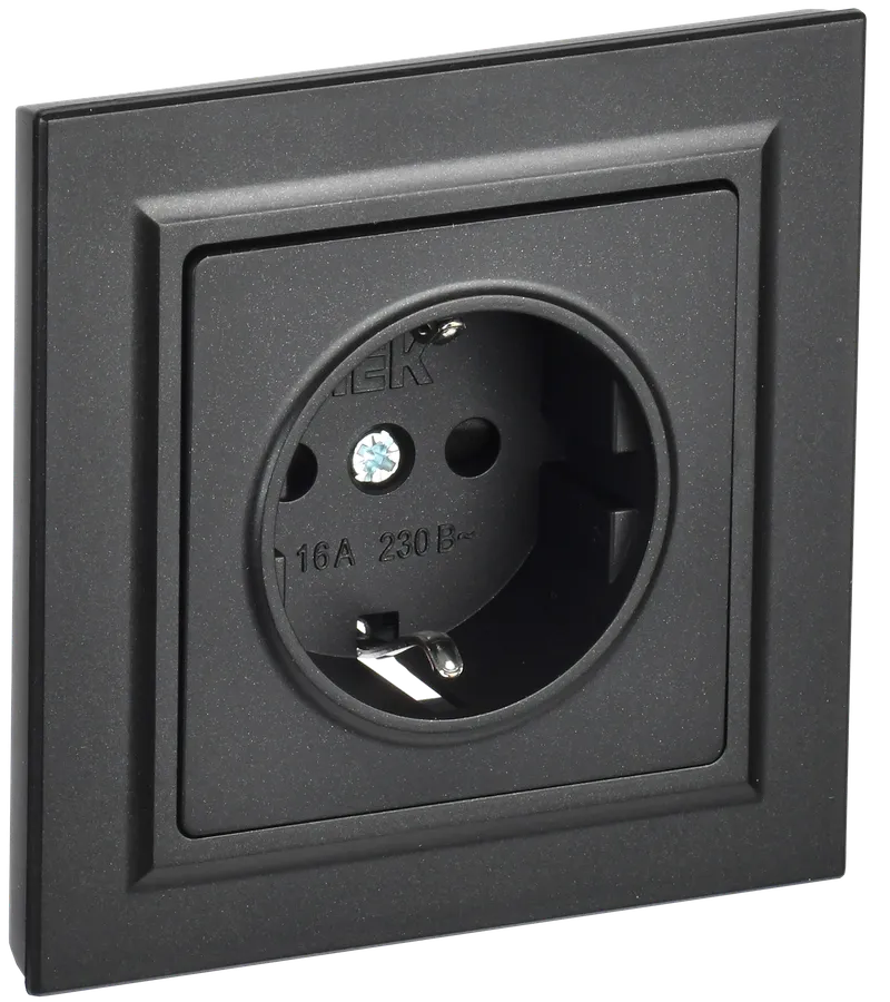 BRITE Socket 1gang with earthing with protective shutters 16A, complete PCP14-1-0-BrCh black IEK