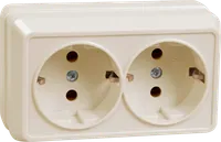 OKTAVA 2-gang socket with grounding for open installation 16A RS22-3-OKm cream IEK