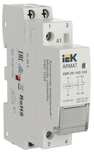 ARMAT Контактор модульный KMR 20А 24В AC/DC 1НО 1НЗ IEK