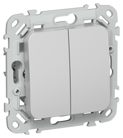 FLITE Выключатель 2-клавишный кнопочный проходной 10А ВС62-2-0-ФлА алюминий IEK