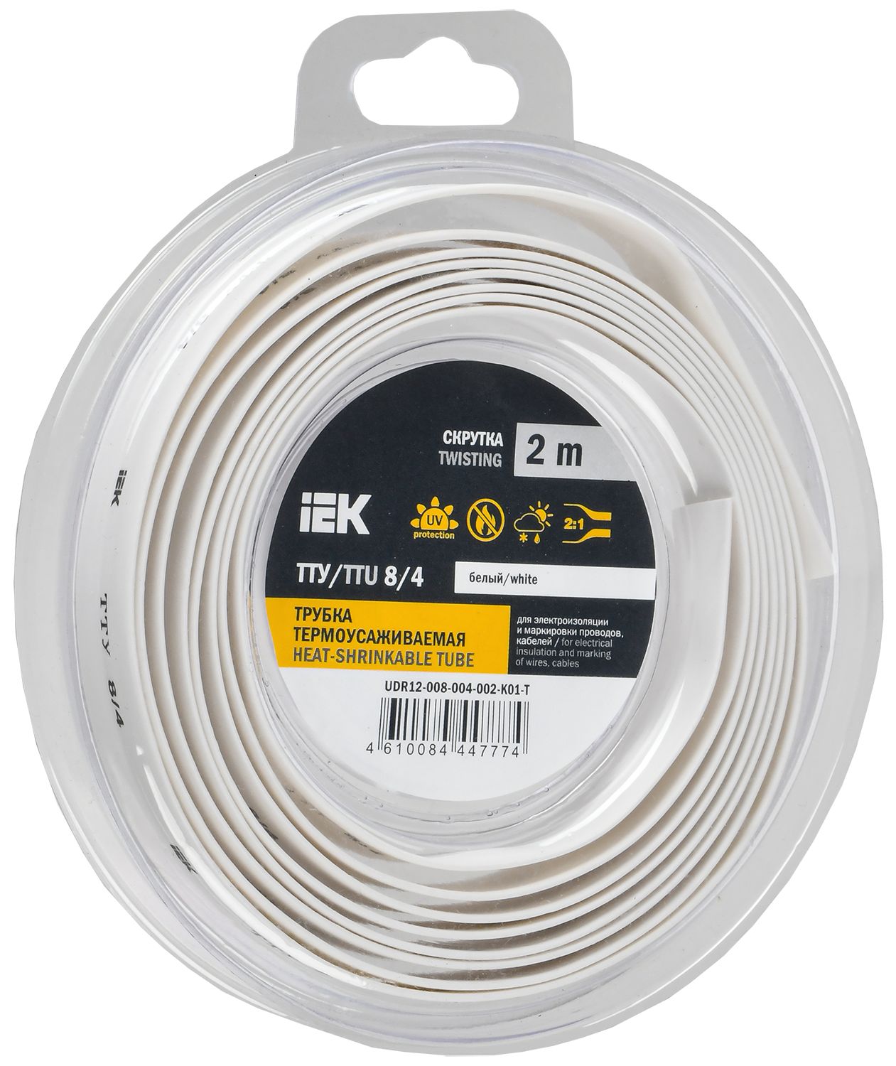 Трубка термоусадочная ТТУ нг-LS 8/4 белая (2м/упак) IEK (UDR12-008-004-002-K01-T)
