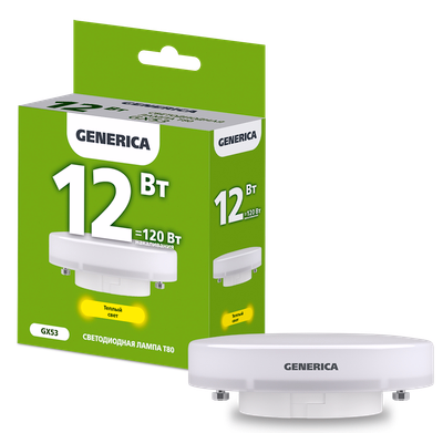 Лампа светодиодная T80 таблетка 12Вт 230В 3000К GX53 GENERICA