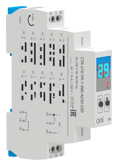 Реле времени многофункциональное TM с дисплеем 1 контакт 230В AC ONI