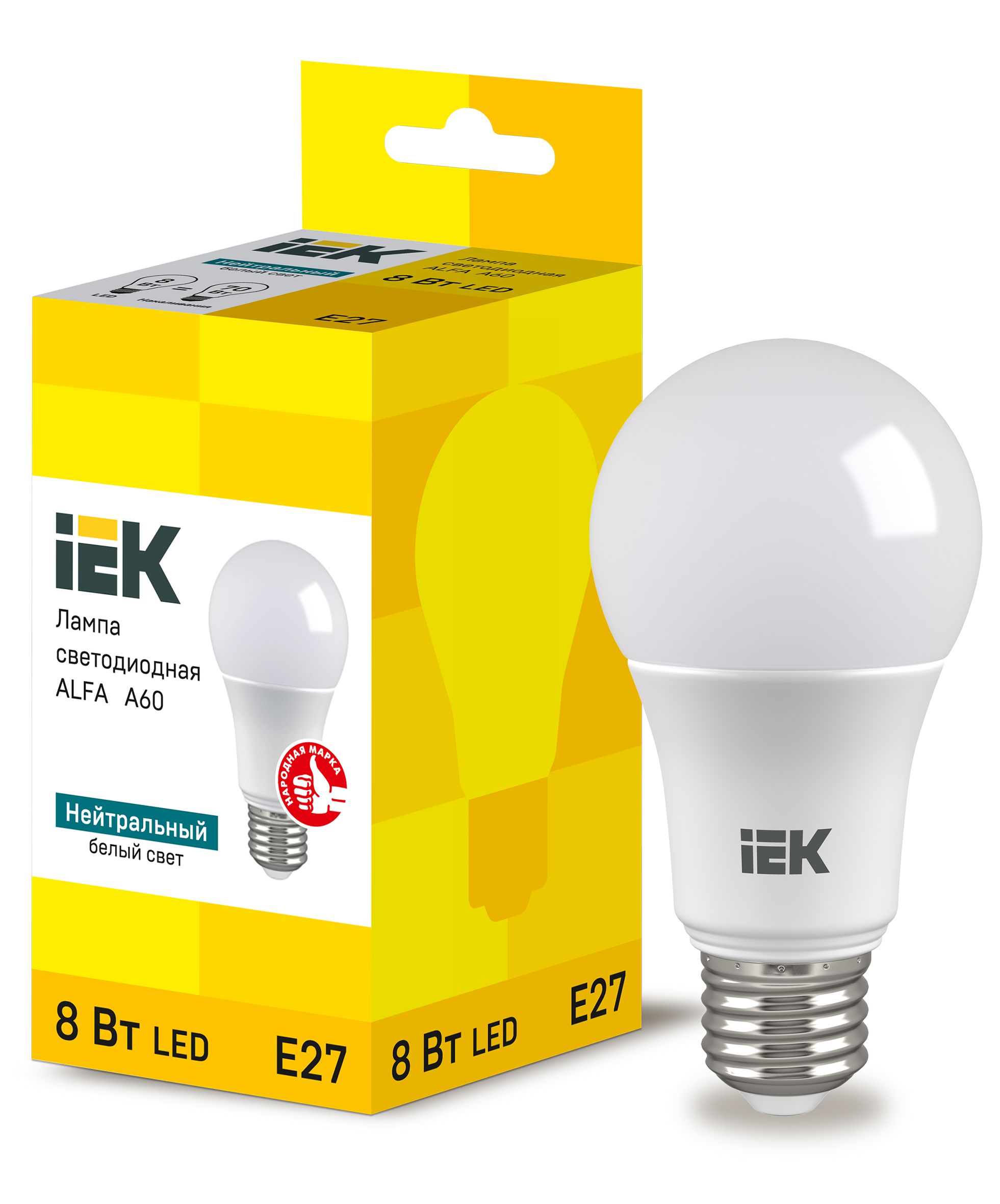 Лампа светодиодная ALFA A60 груша 8Вт 230В 4000К E27 (6шт) IEK (LLA-A60-8-230-40-E27-6)