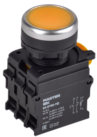 Кнопка с подсветкой d=22мм 1NO+1NC жёлтая MASTER IEK