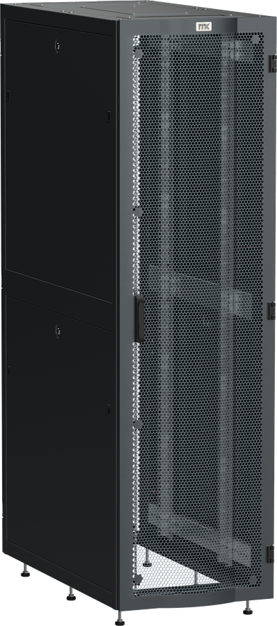 ITK LINEA S Шкаф серверный 19" 48U 600х1200мм передняя дверь двухстворчатая перфорированная задняя дверь перфорированная черный RAL 9005