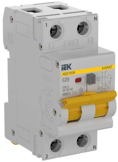 KARAT Автоматический выключатель дифференциального тока АВДТ32EM 1P+N C25 30мА тип AC IEK