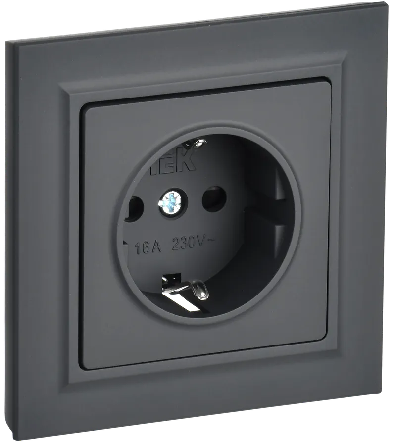 BRITE 1-gang earthed socket with protective shutters 16A, complete PCP14-1-0-BrG graphite IEK