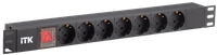 ITK PDU 7 розеток нем. стандарт, с LED выключателем,1U, без шнура, вх. C14, алюминиевый профиль