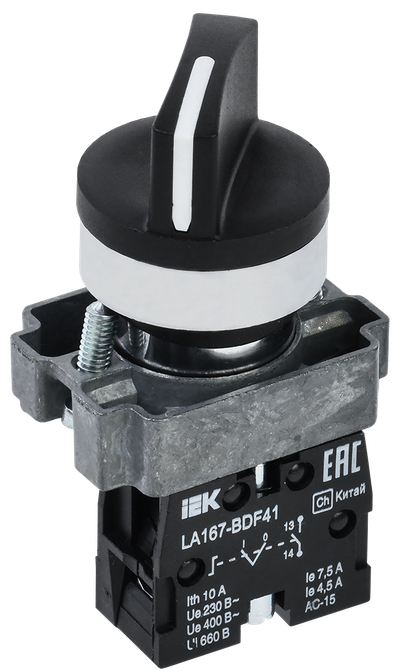 Переключатель LA167-BDF41 на 2 положения 1NO черный IEK