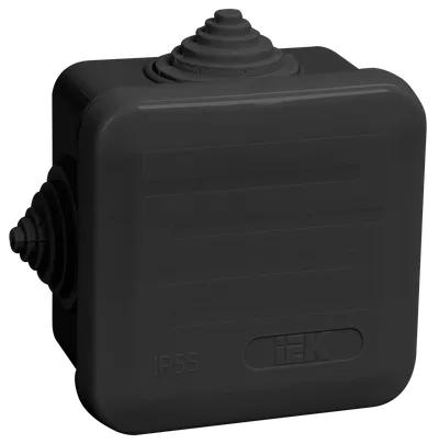 Коробка распаячная КМ41236 для открытой проводки с защелкивающейся крышкой 70х70х40мм IP44 4 гермовводов черная (RAL 9005) IEK