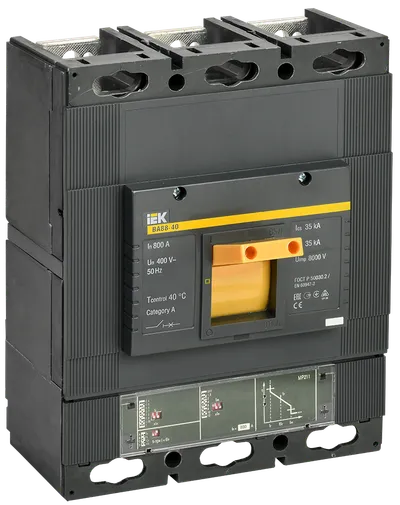 Автоматические выключатели ВА88 предназначены для проведения тока в нормальном режиме и отключения тока при коротких замыканиях, перегрузке, недопустимых снижениях напряжения, а также для оперативных включений и отключений участков электрических цепей и рассчитаны для эксплуатации в электроустановках с номинальным рабочим напряжением до 400 В и на номинальные токи от 12,5 до 1600 А.

Соответствуют требованиям ГОСТ Р 50030.2.

Автоматические выключатели с электронным расцепителем обеспечивают защиту от перегрузки и короткого замыкания с помощью электронного расцепителя сверхтоков. Это позволяет обеспечить высокую надежность, точность срабатывания и независимость от окружающих условий.

Электронный расцепитель не требует отдельного питания и гарантирует правильную работу защиты при токе нагрузки не менее 15% от номинального даже при наличии напряжения только в одной фазе. Блок защиты включает в себя три трансформатора тока, электронный модуль и отключающий электромагнит, который воздействует непосредственно на механизм выключателя. Трансформаторы тока, установленные внутри корпуса расцепителя, обеспечивают электропитание электронной схемы расцепителя и вырабатывают сигналы, необходимые для выполнения функции защиты. Защитные характеристики (уставки срабатывания) выбираются потребителем непосредственно на передней панели выключателя установкой DIP-переключателей согласно приведенной мнемосхеме.

Благодаря широкому диапазону регулирования уставок электронный расцепитель МР211 пригоден для всех распределительных сетей, в которых требуется надёжность и точность срабатывания.