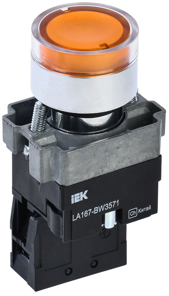 Кнопка управления LA167-BW3571 d=22мм RC 1NO с подсветкой желтая IEK (BBT20-BW3571-1-12-67-K05)