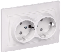 KVARTA Розетка 2-местная с заземлением с защитными шторками 16А РСш12-3-КБ белый GENERICA