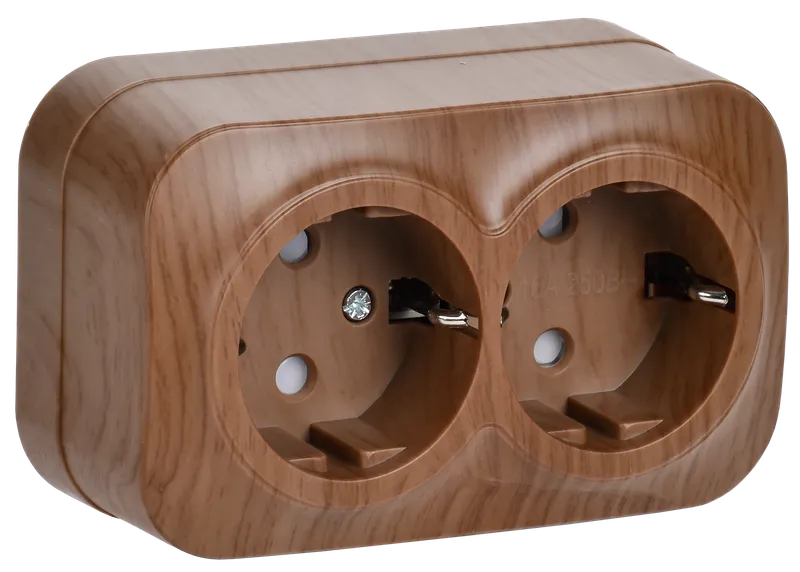 RSSh22-3-XD Double socket with grounding contact with protective shutter 16A open installation GLORY (oak) IEK