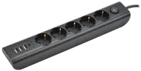 MODERN Удлинитель У05В 5 мест с заземляющим контактом 2м 3х1мм2 16А/250В USBх4 черный IEK