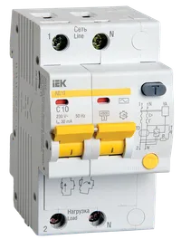Дифференциальный автоматический выключатель АД12 2Р 10А 30мА IEK
