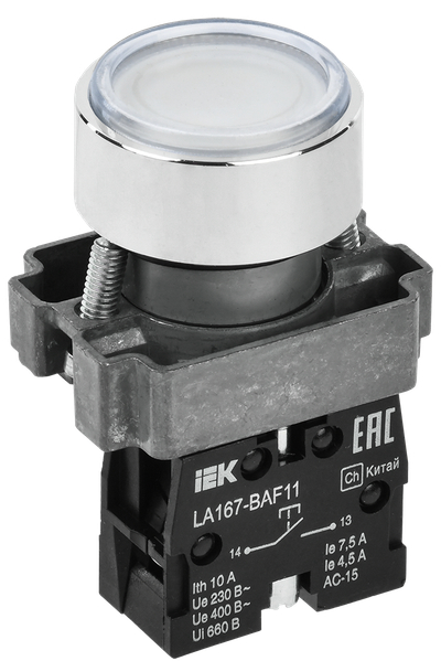 Кнопка управления LA167-BAF11 d=22мм 1NO белая IEK
