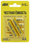 Батарейка щелочная Alkaline LR6/AA (4+2шт/блистер) ПРОМО IEK0
