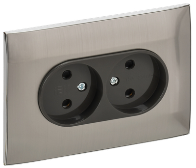 SKANDY Розетка 2-местная без заземления с защитными шторками 10А в сборе SK-R09N металл никель IEK