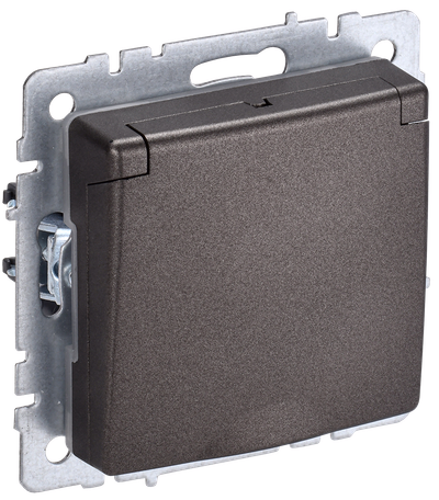 BRITE Розетка 1-местная с заземлением с защитными шторками и крышкой 16А IP44 РСбш10-3-44-БрТБ темная бронза IEK