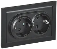 BRITE Double socket with ground with shutters 16A with frame PCsh12-3-BrB black IEK