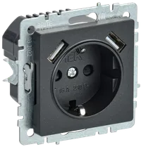 BRITE Socket 1gang grounded with protective shutters 16A with USB A+A 5V 2.1A RUSH10-1-BRCH black IEK