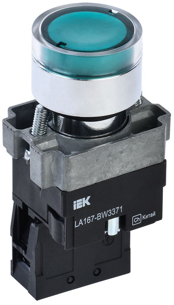 Кнопка управления LA167-BW3371 d=22мм RC 1NO с подсветкой зеленая IEK (BBT20-BW3371-1-12-67-K06)