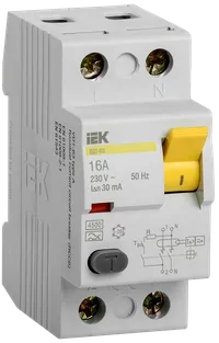 Выключатель дифференциальный (УЗО) ВД1-63 2Р 16А 30мА тип А IEK
