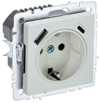 BRITE Socket 1gang grounded with protective shutters 16A with USB A+C 18W RYUSH11-1-BRJ pearl IEK