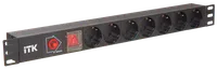 ITK PDU 7 розеток нем. стандарт, с LED выключателем и защитой от перенапряжения, без шнура, вх. C14, алюминиевый профиль