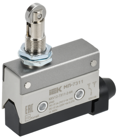 Микропереключатель концевой МП-7311 горизонтальный толкатель с нажимным роликом резьбовое крепление IP40 IEK
