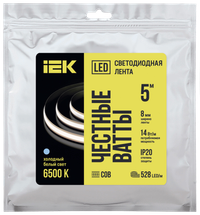 Лента светодиодная 5м COB 528LED/м freecut свободная резка 14Вт/м IP20 ширина 8мм 24В холодный белый IEK