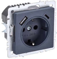 BRITE Розетка 1-местная с заземлением с защитными шторками 16А с USB A+C 18Вт РЮш11-1-БрМ маренго IEK